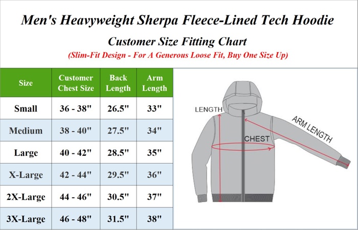 Men's Heavyweight Sherpa Fleece-Lined Full Zip Classic Tech Hoodie